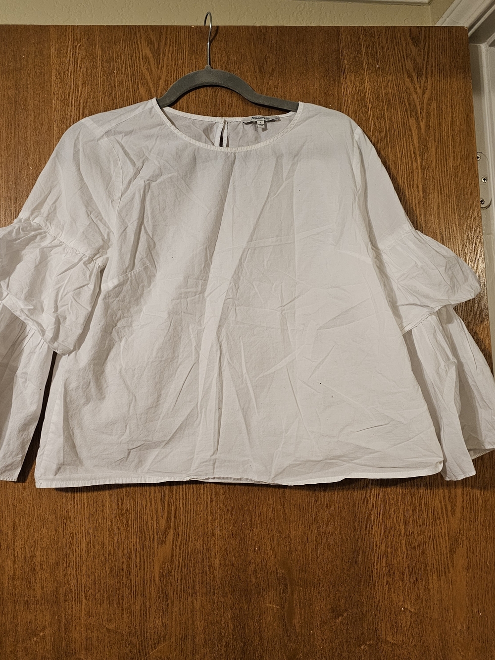 Madewell White Cotton Ruffle Sleeve Blouse